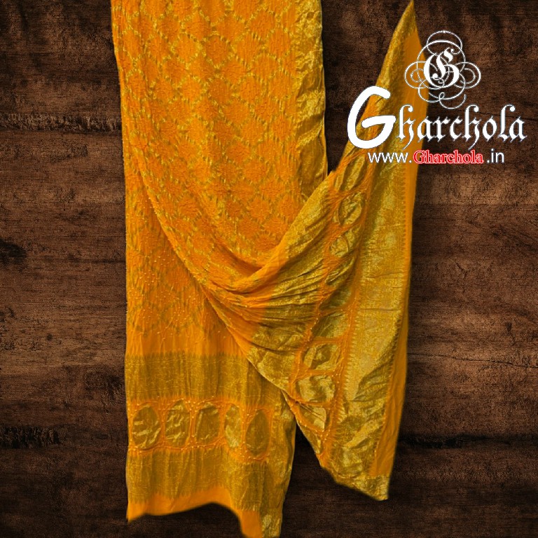 Yellow Banarasi Bandhani Dupatta Georgette Silk – Gharchola- Bandhani ...